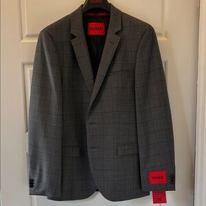 HUGO Men's Charcoal Plaid Blazer